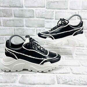 Joshuas Women’s SZ 40-US 9 Zenith Classic Donna Black Patent Fur Wedge Sneaker